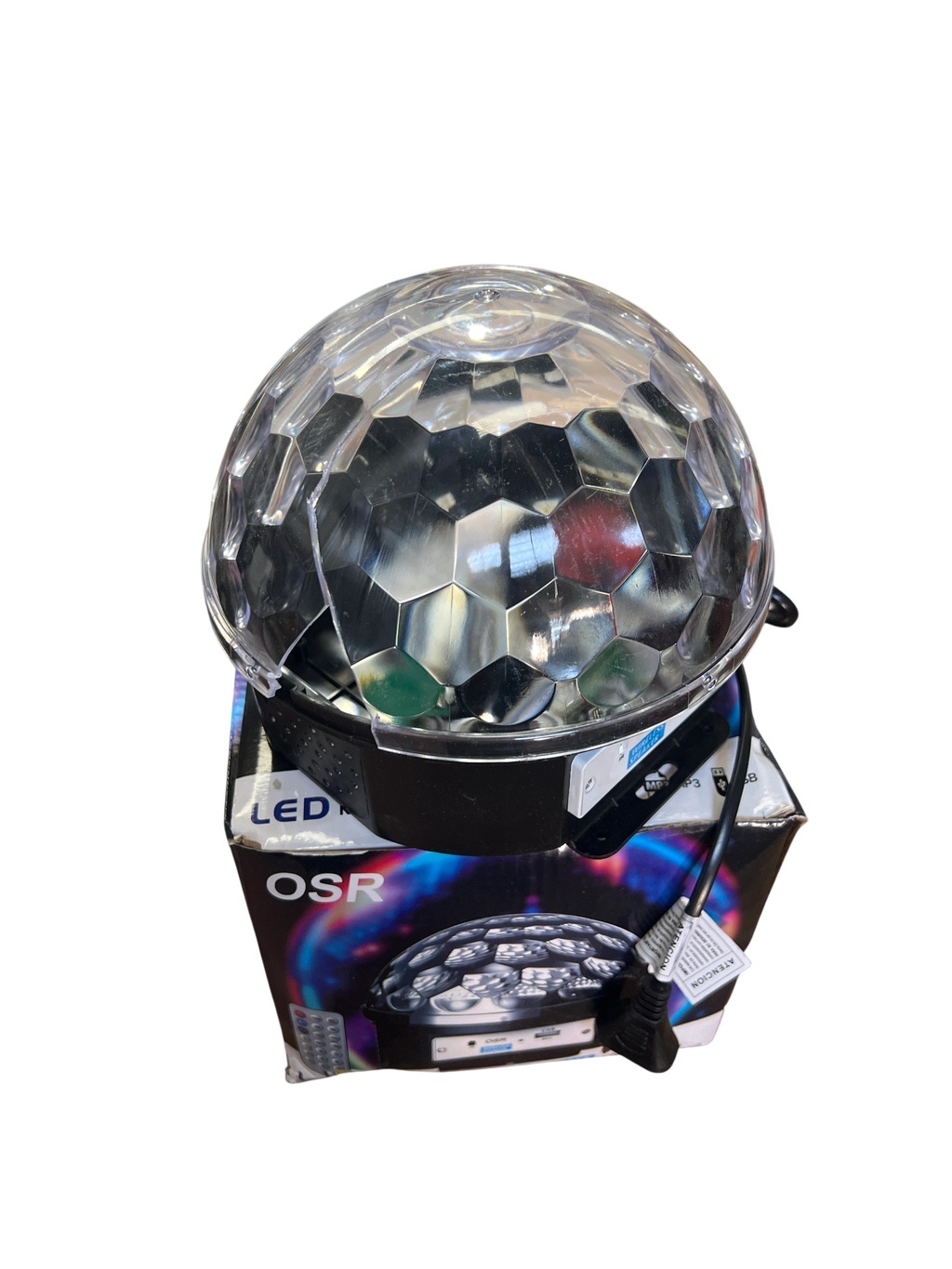 Luz LED + parlante tipo bola facetada