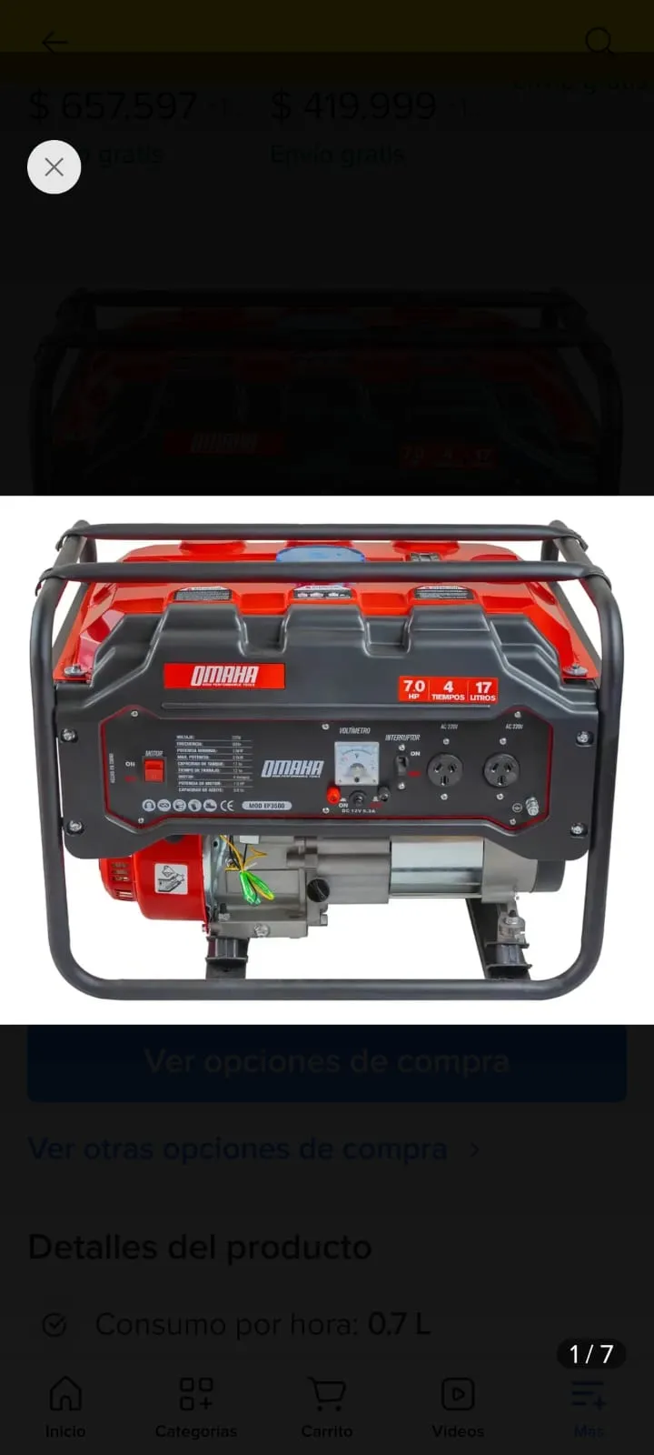 Generador de Energía Omaha 7.0 HP